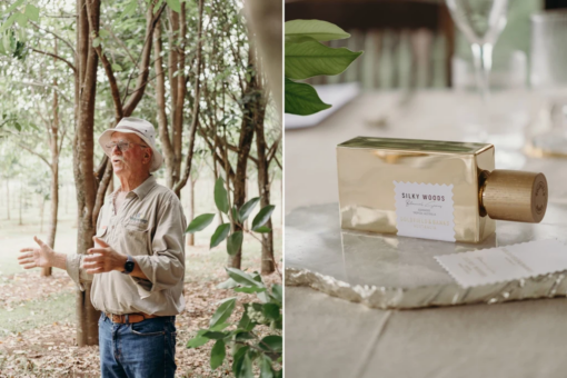 Nghệ nhân trồng trầm hương Tim Coakley từ Wescorp và sản phẩm nước hoa Silky Woods của Goldfield & Banks giá $310 cho 100ml